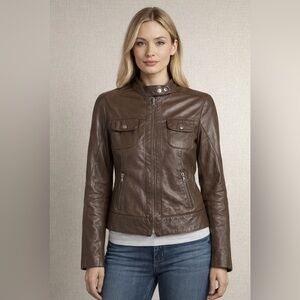 Chocolate Brown Leather Moto Jacket